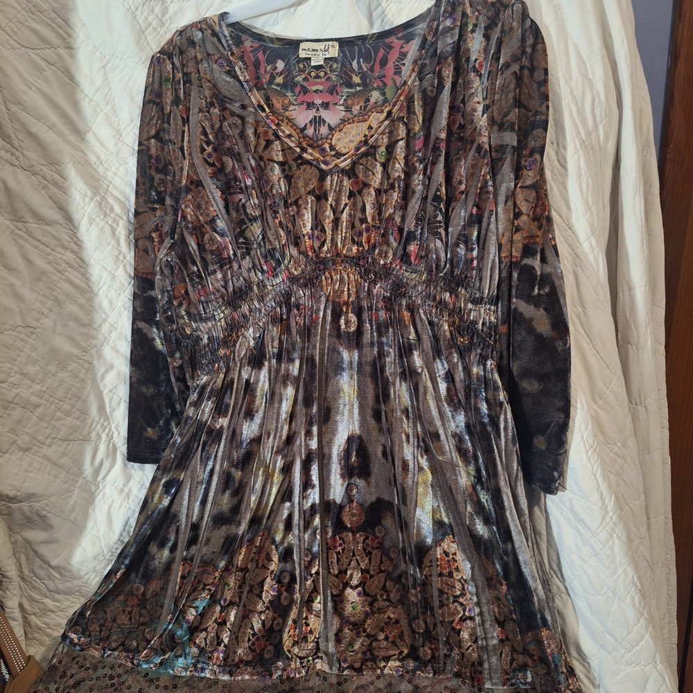 ONE WORLD Artistic Long Sleeve Dress - Black, Brown, Pink